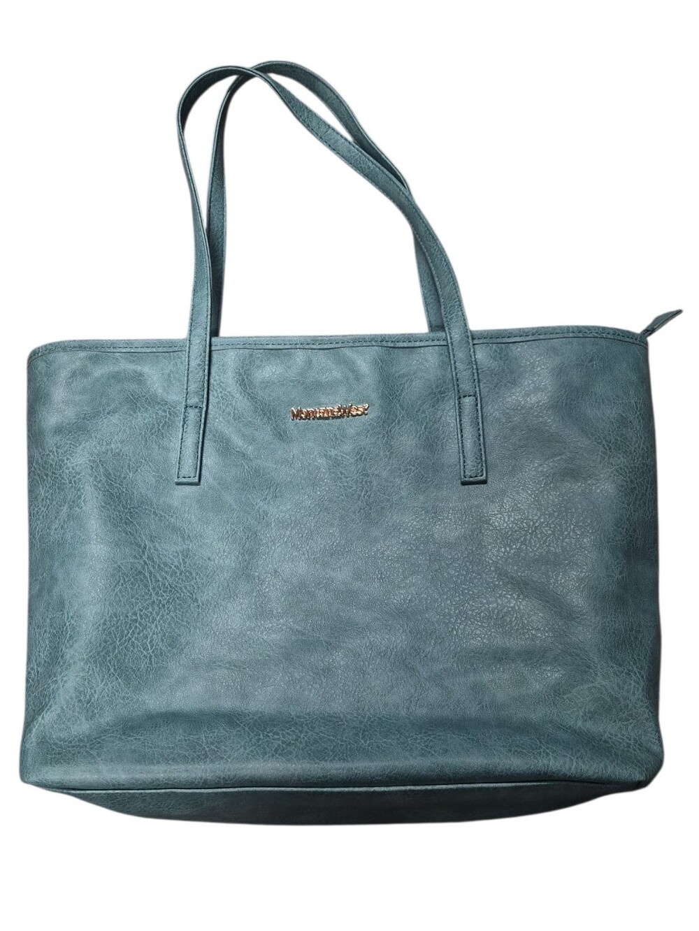 Montana West Blue Faux Leather Zip Tote Bag w/ Matching Wristlet Large Shoulder - Picture 4 of 6